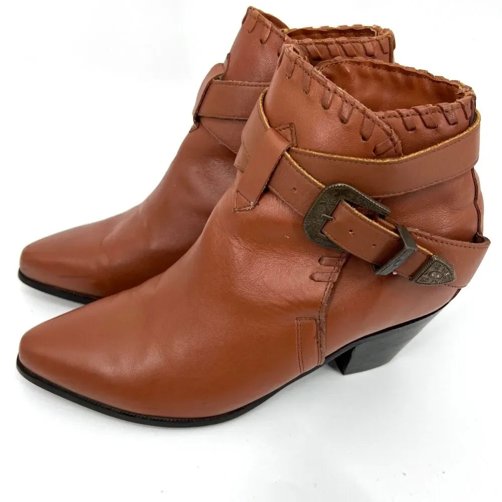 Dingo Brown Leather Western Heeled Ankle Boots Booties 8.5